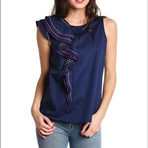 Parker Kaylee Navy Blue Ruffle Detail Women's Top Size Small